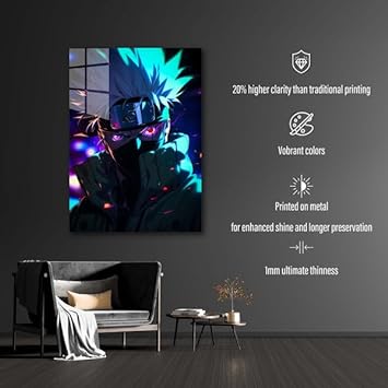 Portrait de Kakashi - Affiche HD en métal brillant