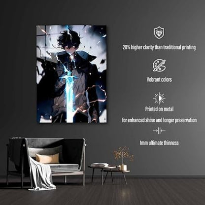 Solo Leveling sung jin woo art- HD Shining Metal Poster