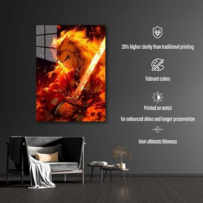 Kyojuro Rengoku - Flames- HD Shining Metal Poster