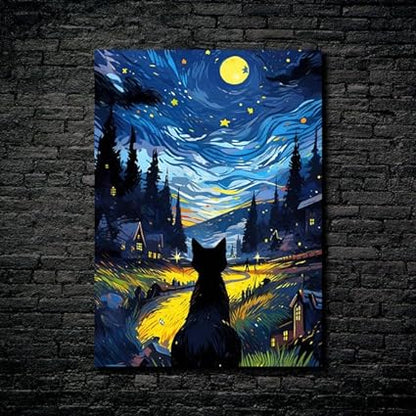 Van Gogh Series-black cat- HD Shining Metal Poster