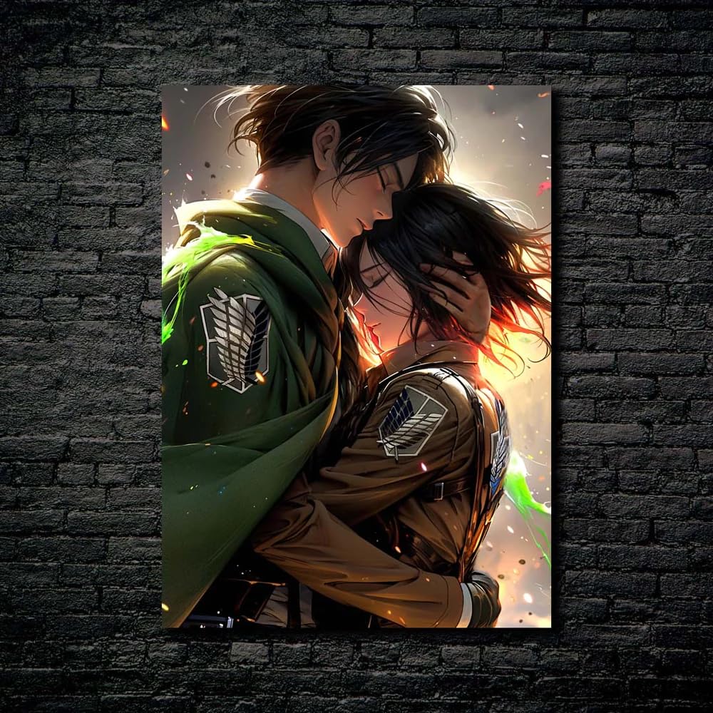 Eren et Mikasa - Affiche HD Shining Metal