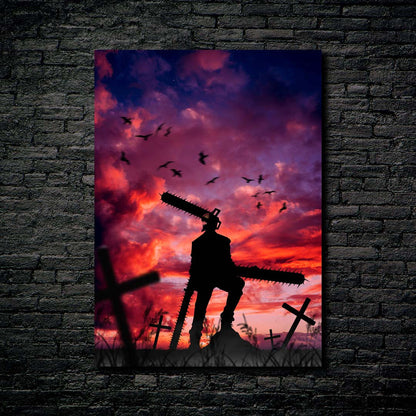 Chainsaw Sunset- HD Shining Metal Poster