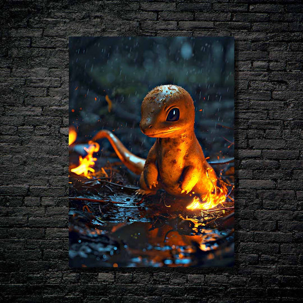 Charmander from pokemon in the rain- HD Shining Metal Poster