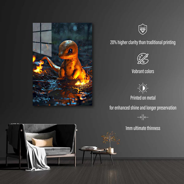 Charmander from pokemon in the rain- HD Shining Metal Poster