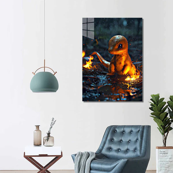 Charmander from pokemon in the rain- HD Shining Metal Poster