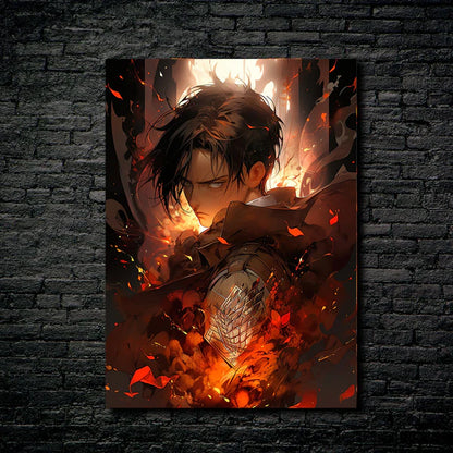 Crimson - Levi Ackerman - HD Shining Metal Poster