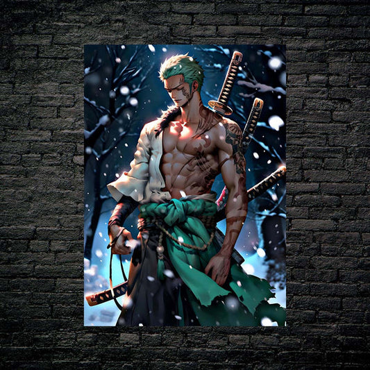 Zoro in Snow with katana's Christmas theme