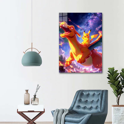 pichachu with charizard Pokemon- HD Shining Metal Poster