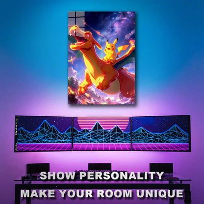 pichachu with charizard Pokemon- HD Shining Metal Poster